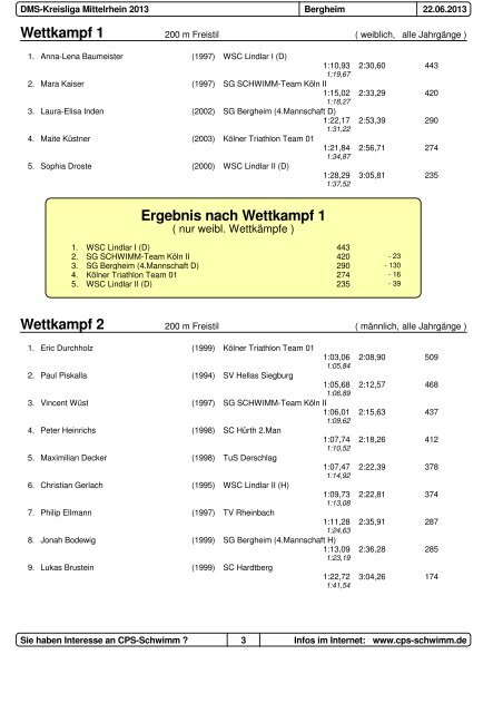 Protokoll DMS Kreisliga 2013 - Schwimmverein Hellas Siegburg