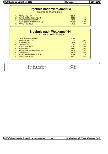 Protokoll DMS Kreisliga 2013 - Schwimmverein Hellas Siegburg