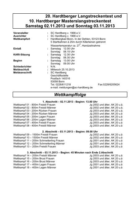 20. Hardtberger Langstreckentest und 10. Hardtberger ... - DSV