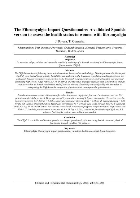 The Fibromyalgia Impact Questionnaire A Validated Spanish