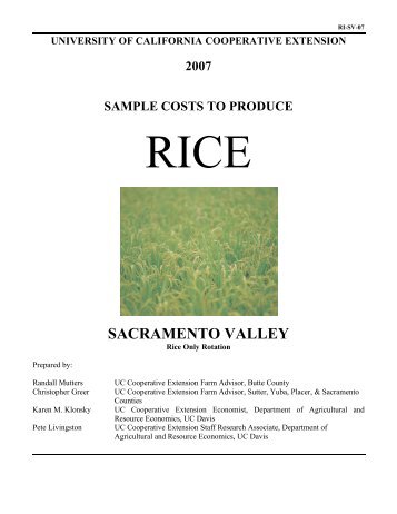 Sample costs to produce rice - Cost & Return Studies