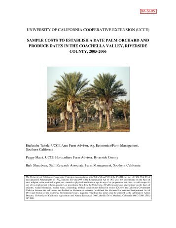 sample costs to establish a date palm orchard and produce dates in ...