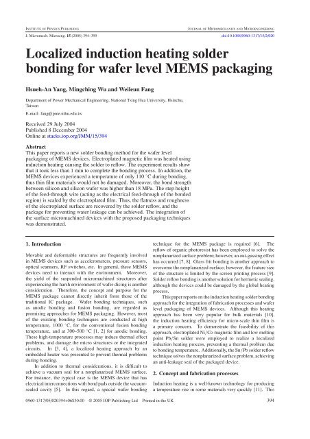 Localized induction heating solder bonding for wafer level MEMS ...