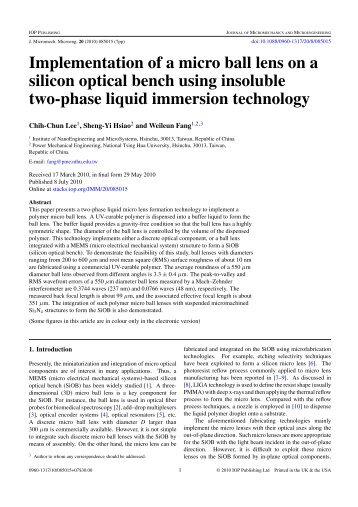 Implementation of a micro ball lens on a silicon optical bench using ...