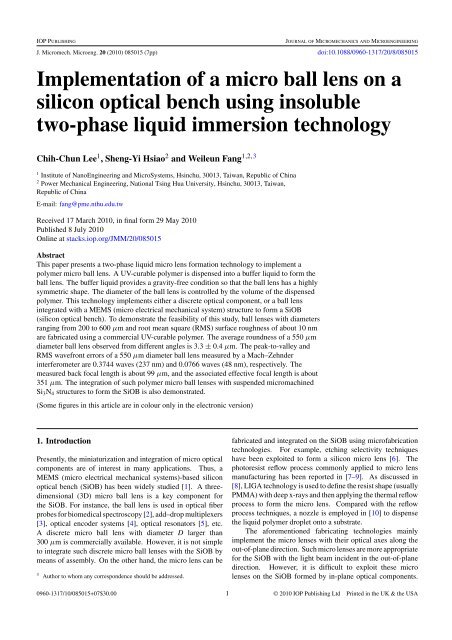Implementation of a micro ball lens on a silicon optical bench using ...