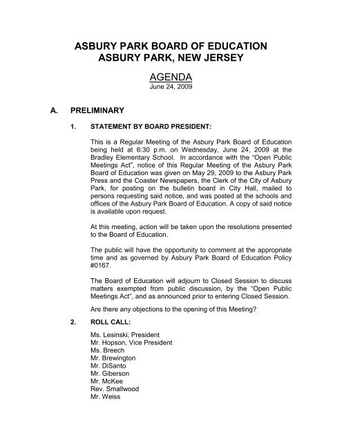 June 24, 2009 - Asbury Park School District