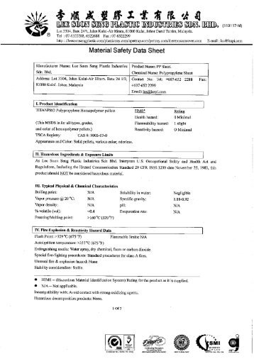 PP-MSDS - Lee Soon Seng Plastic Industries Sdn. Bhd.