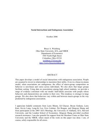 Social Interactions and Endogenous Association - Department of ...