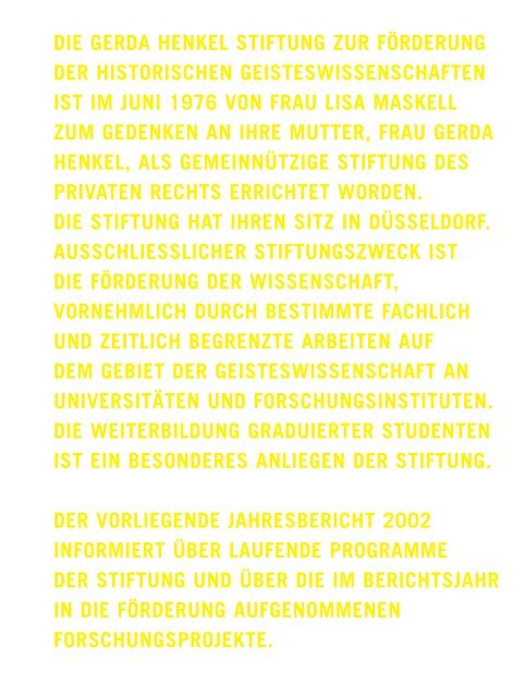 JAHRESBERICHT 2002 - Gerda Henkel Stiftung