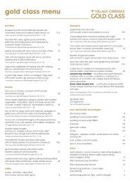 Gold Class Menu Village Cinemas