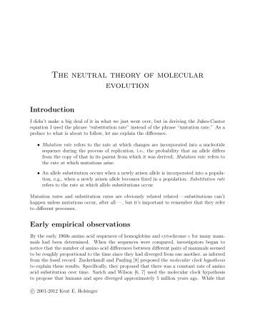 The neutral theory of molecular evolution - Kent Holsinger
