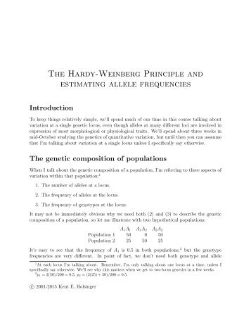 The Hardy-Weinberg Principle and estimating ... - Kent Holsinger