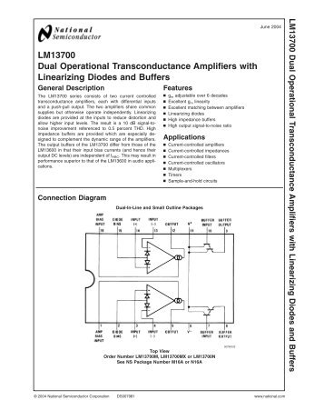 LM13700 Dual Operational Transconductance ... - Datasheetz