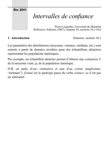 Intervalles de confiance - Laboratoire de Pierre Legendre