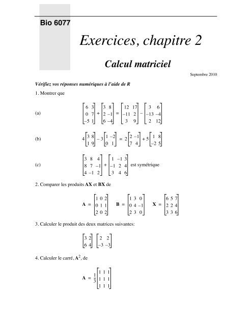 Exercices, chapitre 2