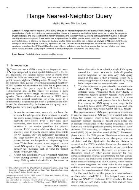 Range Nearest Neighbor Query Spatial Database Group