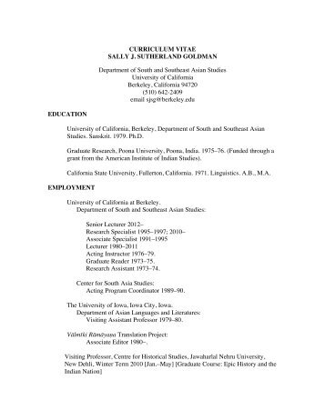 CURRICULUM VITAE SALLY J. SUTHERLAND ... - Berkeley Scholars