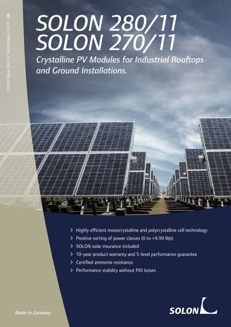 Datasheet SOLON 270/11 Solar panels - SunFields Europe