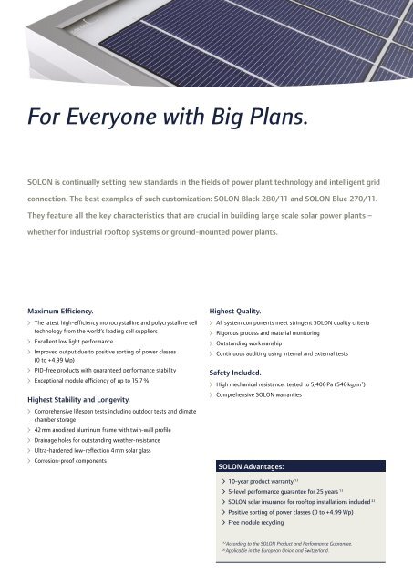 Datasheet SOLON 270/11 Solar panels - SunFields Europe
