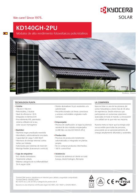 Ficha técnica panel fotovoltaico Kyocera ... - SunFields Europe