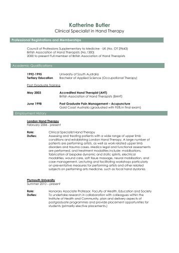 Katherine Butler's CV, May 2012 - London Hand Therapy