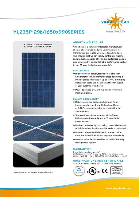 Yingli Solar Panel Spec Sheet