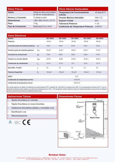 Ficha Técnica BRISBAN BS180S