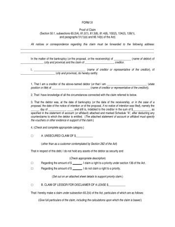 FORM 31 Proof of Claim (Section 50.1, subsections ... - G-Force Group