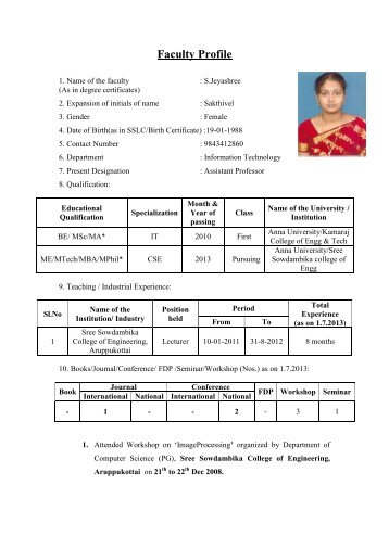 View Profile - SREE SOWDAMBIKA COLLEGE OF ENGINEERING