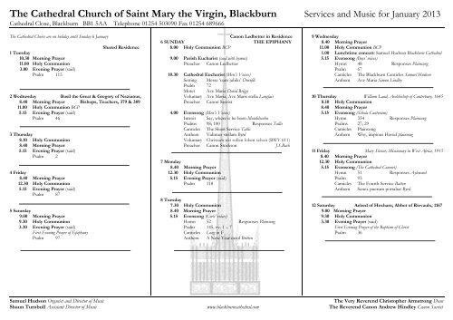 Music list Jan 2013 - Blackburn Cathedral