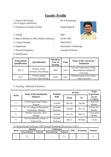 View Profile - SREE SOWDAMBIKA COLLEGE OF ENGINEERING