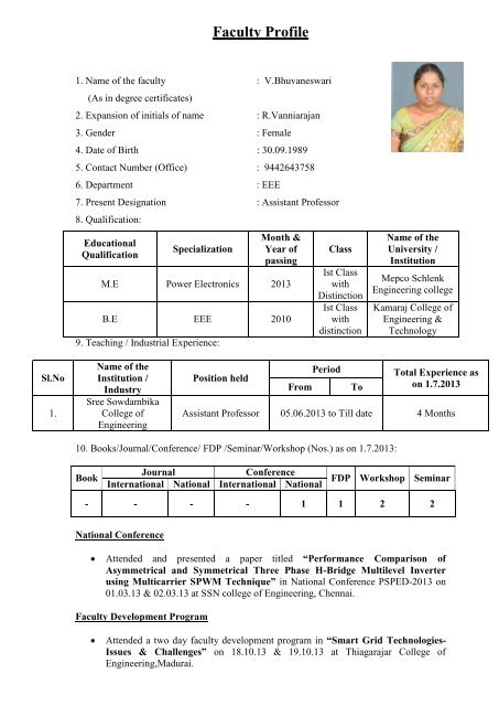 View Profile - SREE SOWDAMBIKA COLLEGE OF ENGINEERING