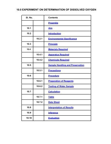10.0 EXPERIMENT ON DETERMINATION OF DISSOLVED OXYGEN
