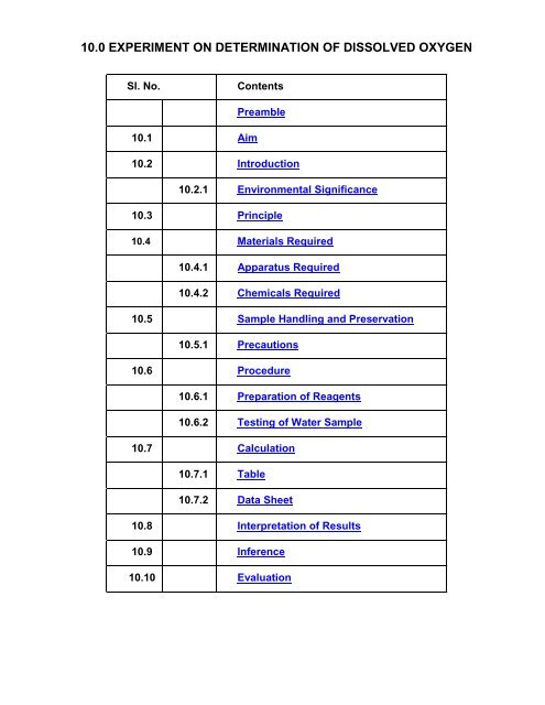 10.0 EXPERIMENT ON DETERMINATION OF DISSOLVED OXYGEN