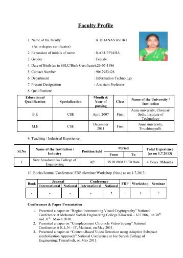 View Profile - SREE SOWDAMBIKA COLLEGE OF ENGINEERING