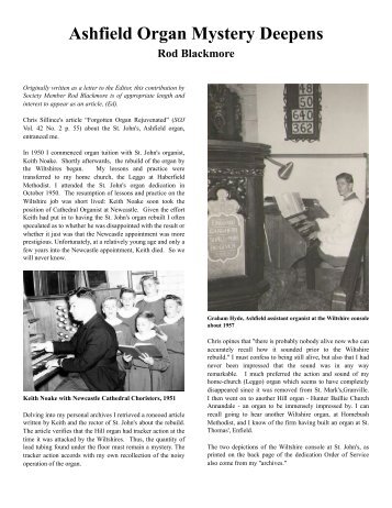 Ashfield Organ Mystery Deepens - The Organ Music Society of Sydney