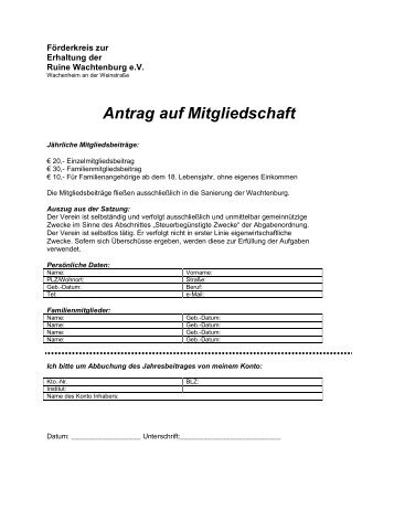 Antrag auf Mitgliedschaft - Wachtenburg