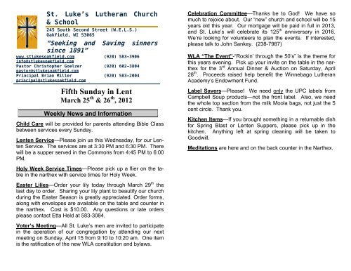 Bulletin 03-252012 - St. Lukes Lutheran Church