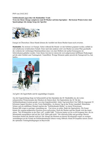 Schlittenhundetrainingsstrecke, PNP vom 24.02.12 - HaidmÃ¼hle