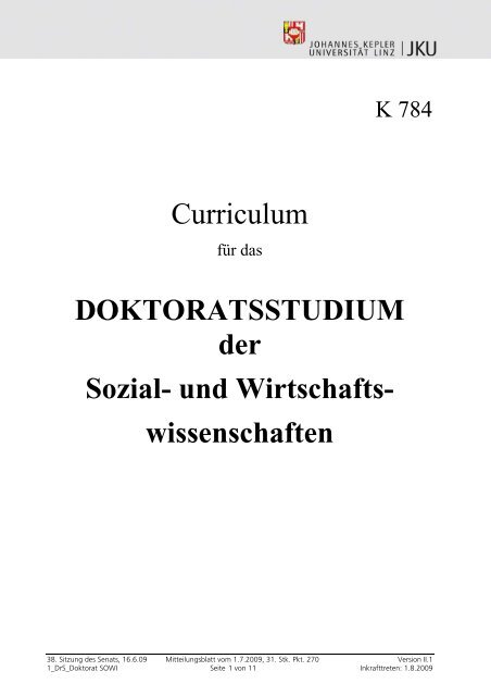 Curriculum DOKTORATSSTUDIUM der Sozial- und ... - JKU