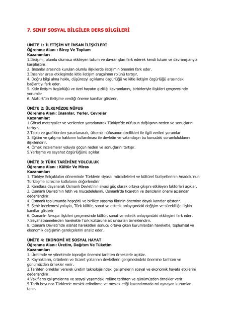 Top Five Sosyal Bilgiler 4 Sinif Kazanimlari