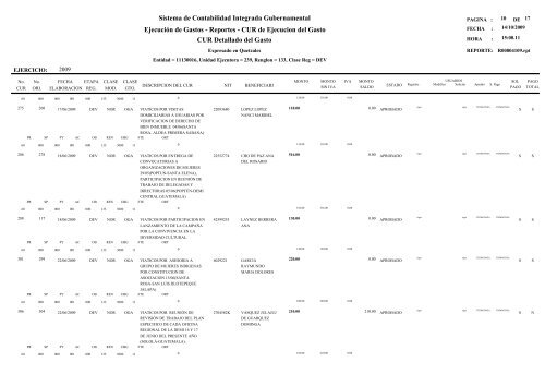 Ejecución de Gastos - Reportes - CUR de Ejecucion del Gasto ...