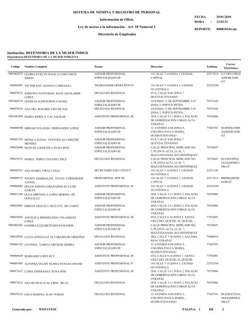 Directorio de Empleados Ley de acceso a la información - Art. 10 ...