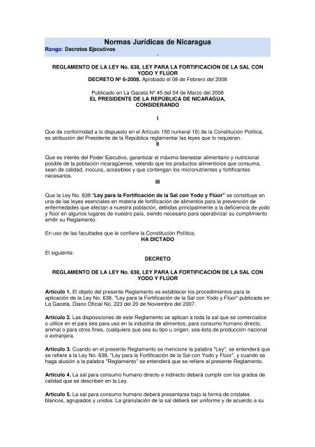 (Normas Juridicas de Nicaragua Reglamento para la Ley de ...
