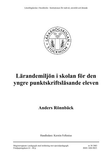 Nr 30 - och ungdomsvetenskapliga institutionen, BUV - Stockholms ...