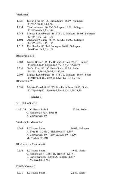 Kreis Leichtathletik-Verband Diepholz Bestenliste 2001 MÃ¤nner 100 ...