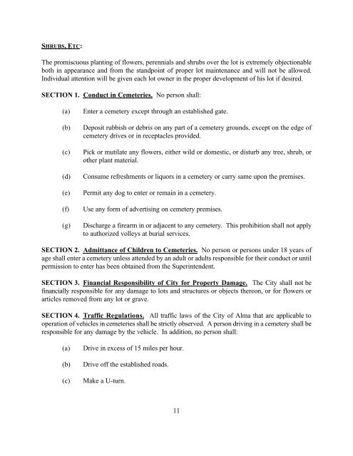 Riverside Cemetery Rules & Policy - City of Alma