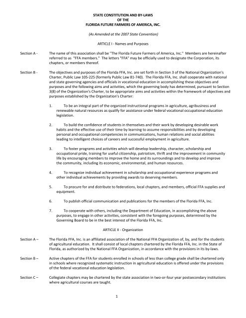 Florida FFA Constitution and Bylaws (Amended 2007)