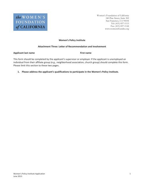 download a blank Letter of Recommendation and Involvement Form ...