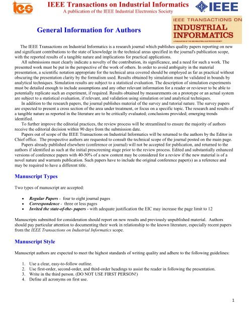 General Information For Authors Ieee Transactions On Industrial